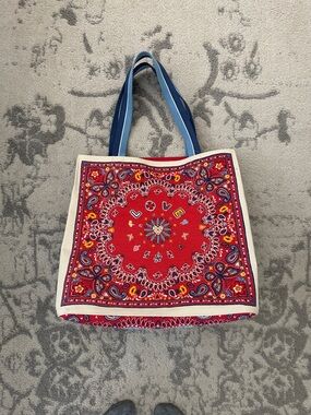 Brighton Canvas Tote Bag with Red Bandana Print